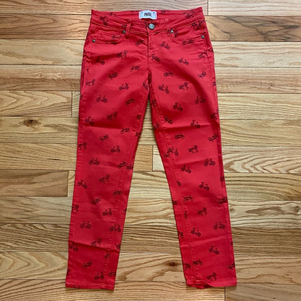 Paige Kylie Crop Red Bicycle Print Pants - 26